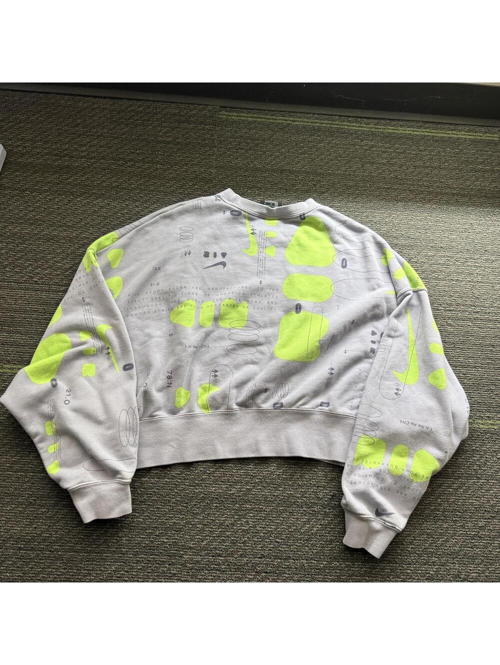 Nike Air Womens Cropped Sweatshirt Mauve Neon Green Cropped Graphic Sweatshirt M - Picture 5 of 7